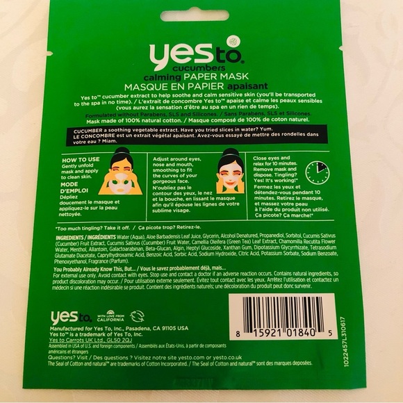 👀4/$25 Yes to Coconut Moisturizing & Cucumbers Calming Paper Mask - Picture 9 of 9